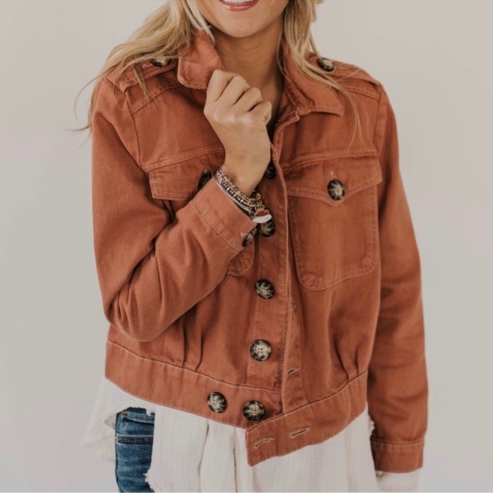 Free People | Denim Slouchy Eisenhower Jacket Size Medium